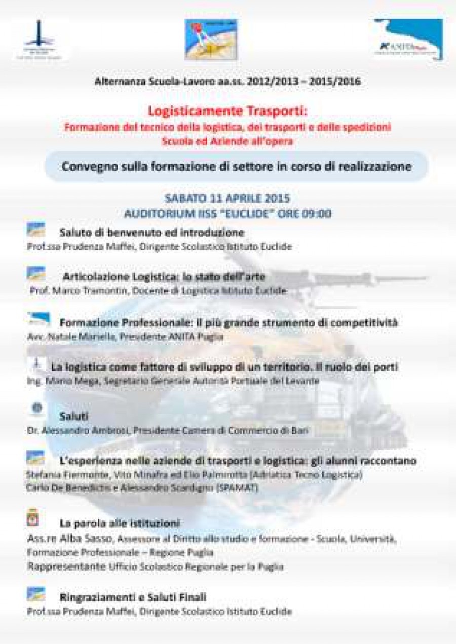 CONVEGNO ''LOGISTICAMENTE TRASPORTI'' PRESSO L'AUDITORIUM DELL'EUCLIDE A BARI L'11/04/2015 ORE 9:00